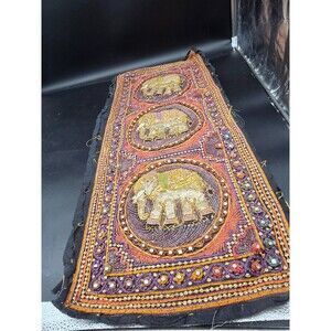 Wall Hanging Thai Burmese Kalaga Tapestry Vintage Embroidered Beaded Elephant